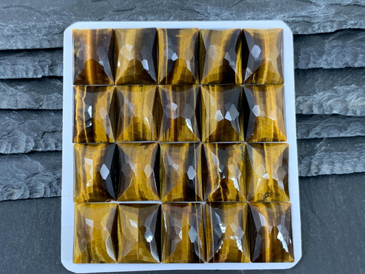 Faceted Tiger Eye Rectangle Cabochon 13x18mm - Calibrated Gemstone