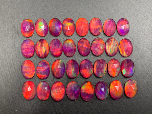 Faceted Aurora Opal oval 10x14mm cabochons - Doublet cabochons
