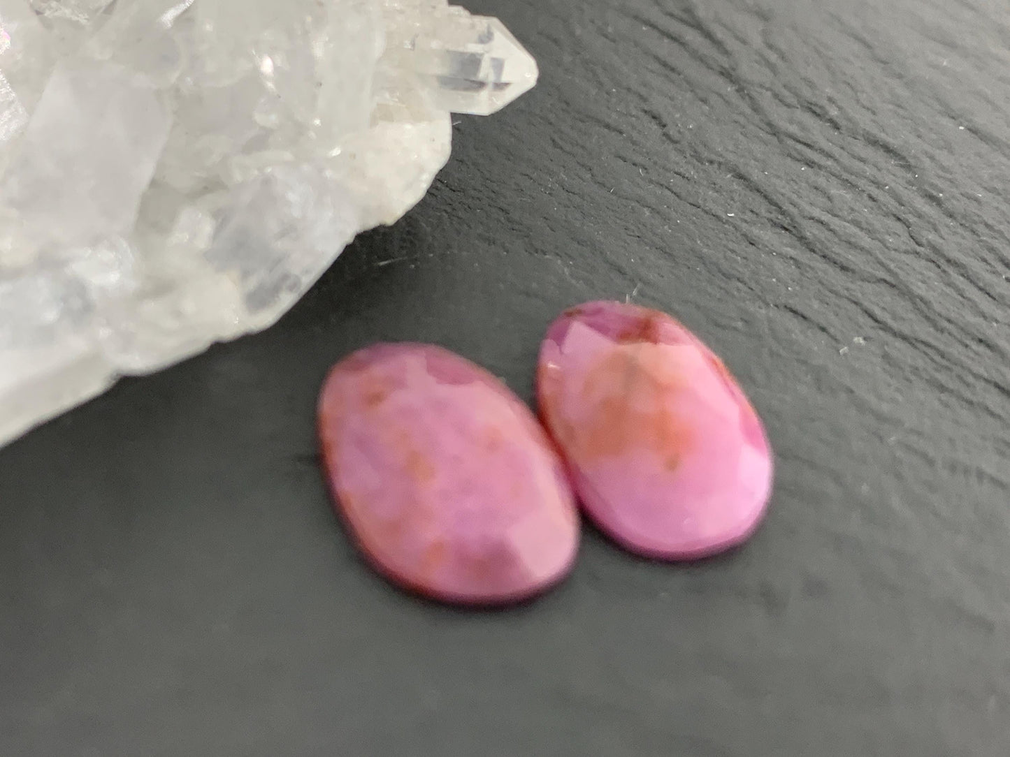Faceted Ruby pair 9x14x3mm cabochon