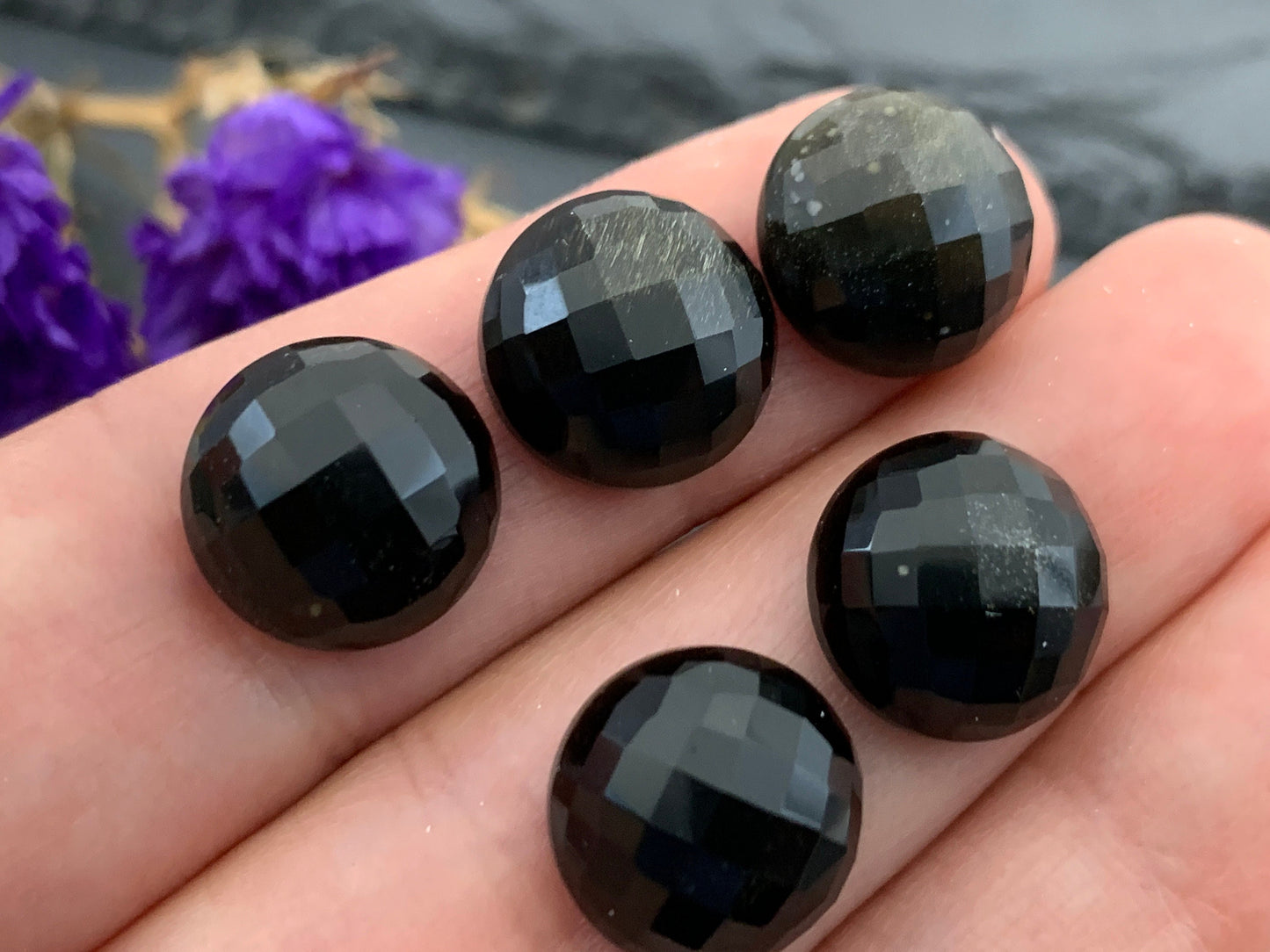 Faceted Gold Obsidian round 12mm cabochon - Calibrated cabochons