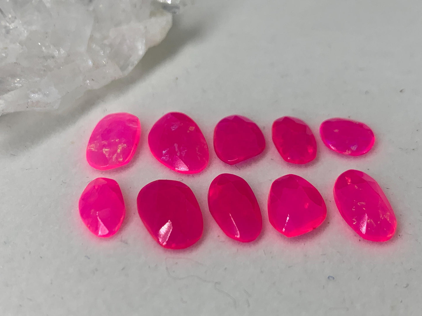 Faceted Ethiopian Pink Opal 8-11mm long cabochon