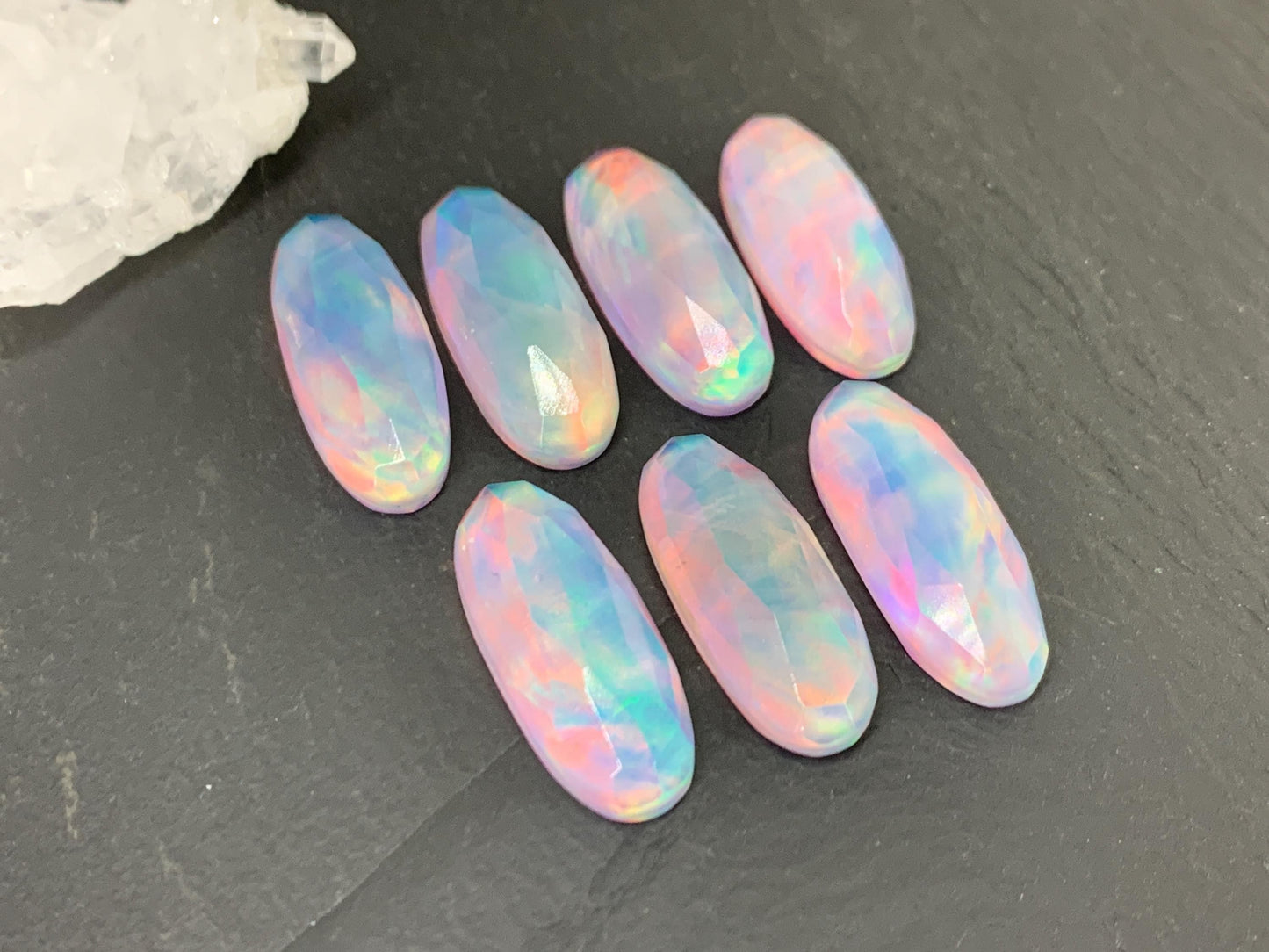 Faceted  Aurora Opal oval 10x25mm cabochons - Doublet cabochons