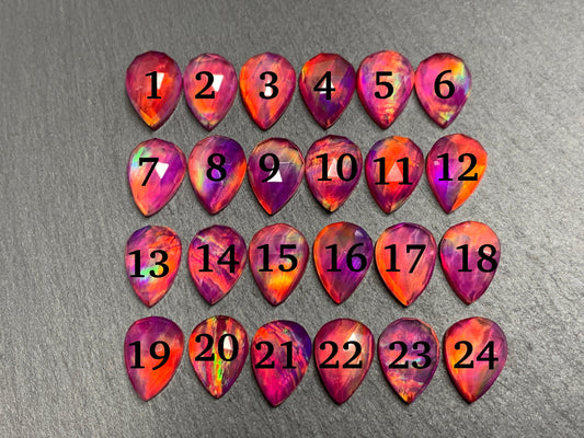Faceted Aurora Opal pear 10x14mm cabochons - Doublet cabochons