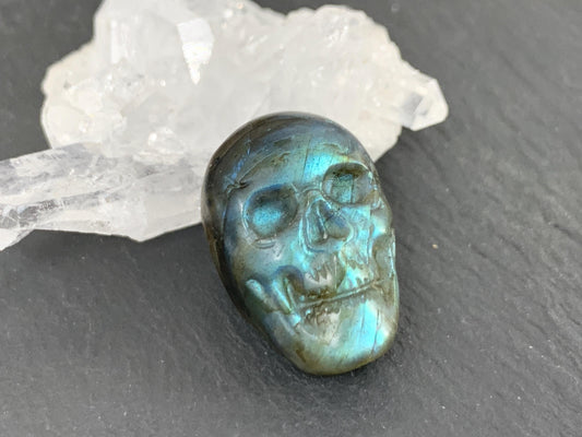 Labradorite Skull Cabochon 14x21mm - Natural Green Gemstone Flat Back Carving