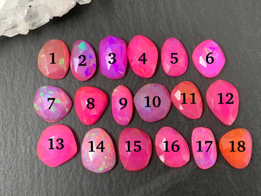 Faceted Pink Ethiopian Opal 9-11mm long cabochon