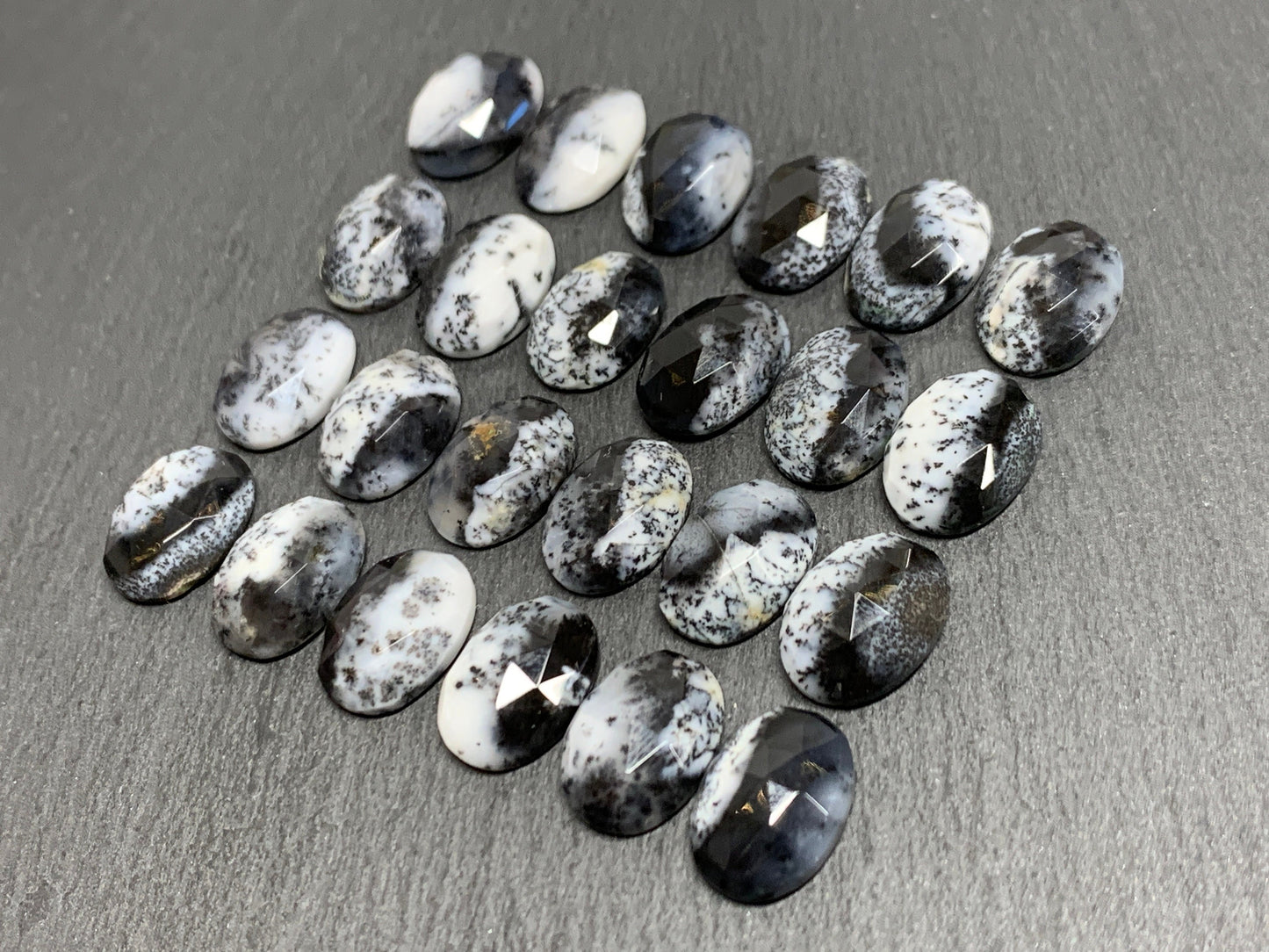Faceted Dendrite Opal oval 10x14mm cabochon