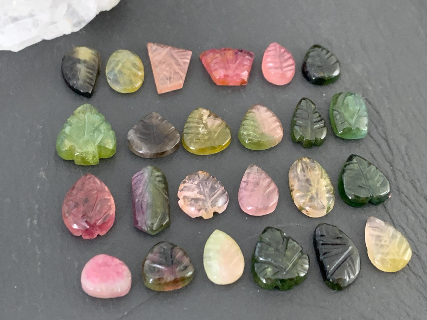 Carved Tourmaline free form 9-12mm long cabochon
