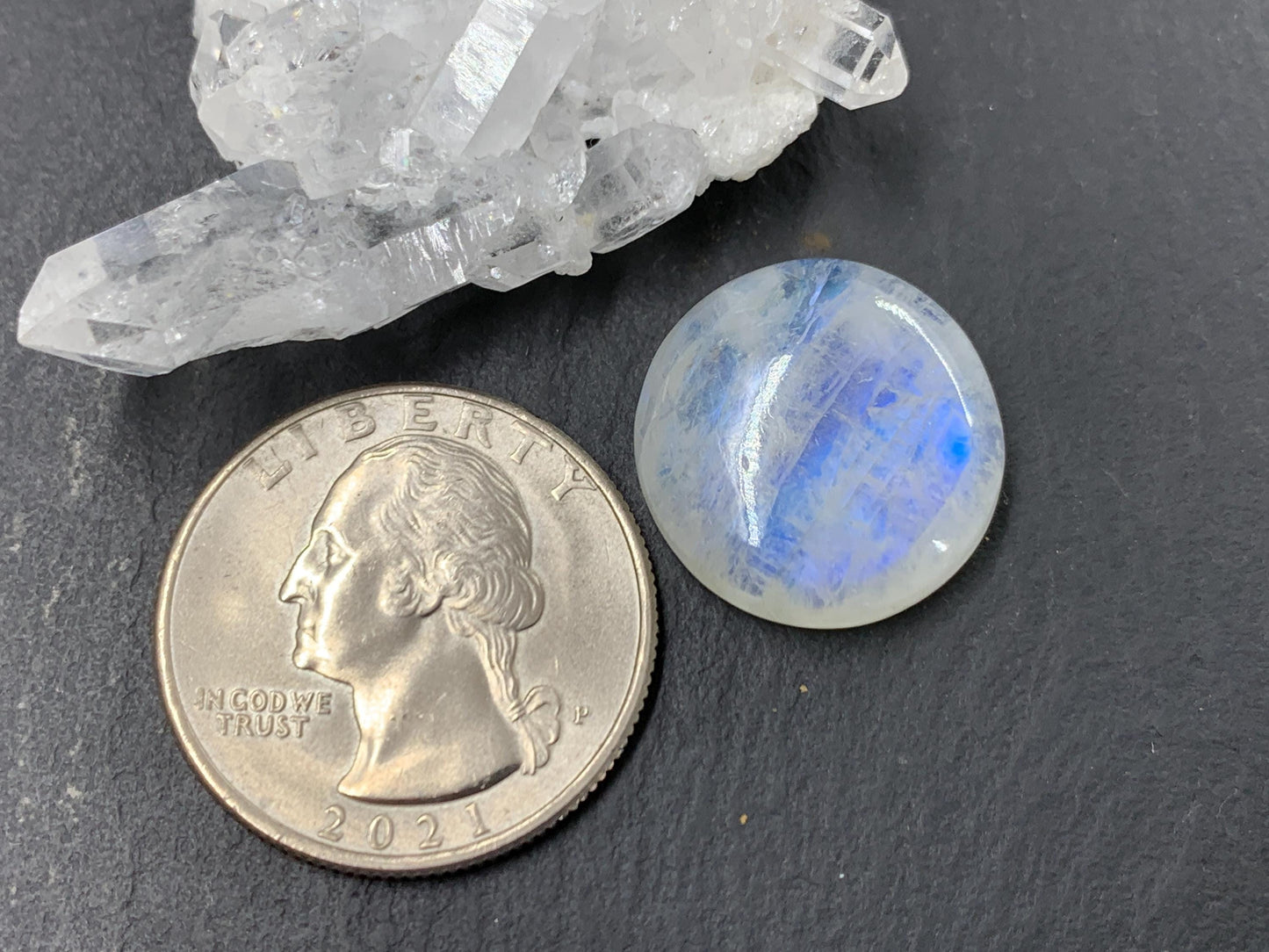 Rainbow Moonstone round 18x18x7mm cabochon