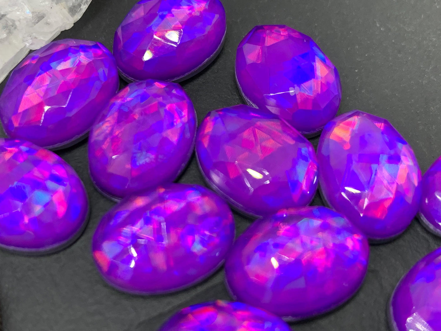 Faceted Purple Mystic Quartz oval 10x14mm cabochons - Doublet cabochons