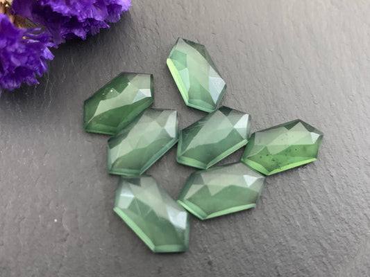 Faceted Serpentine long hexagon 8x16mm cabochon