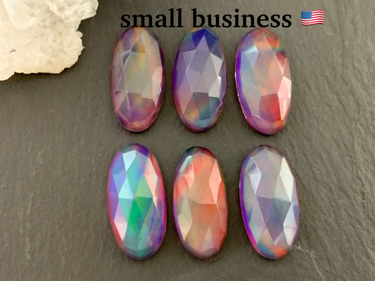 Faceted Aurora Opal oval 10x20mm cabochon - Doublet cabochon