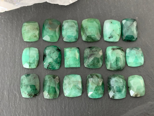 Emerald Faceted rectangle 9-11mm long cabochon