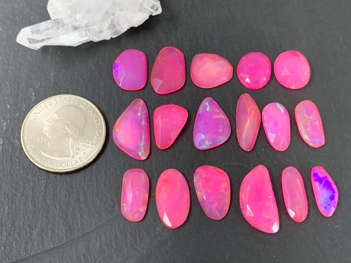 Faceted pink Ethiopian Opal 12-17mm cabochon - free form