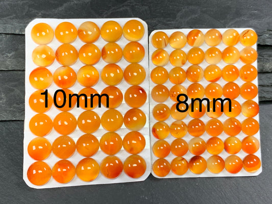Carnelian round 8mm, 10mm cabochon - Calibrated cabochons