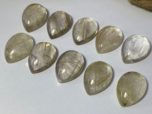 Gold Rutilated Quartz pear 13x18mm Cabochon - Calibrated cabochons