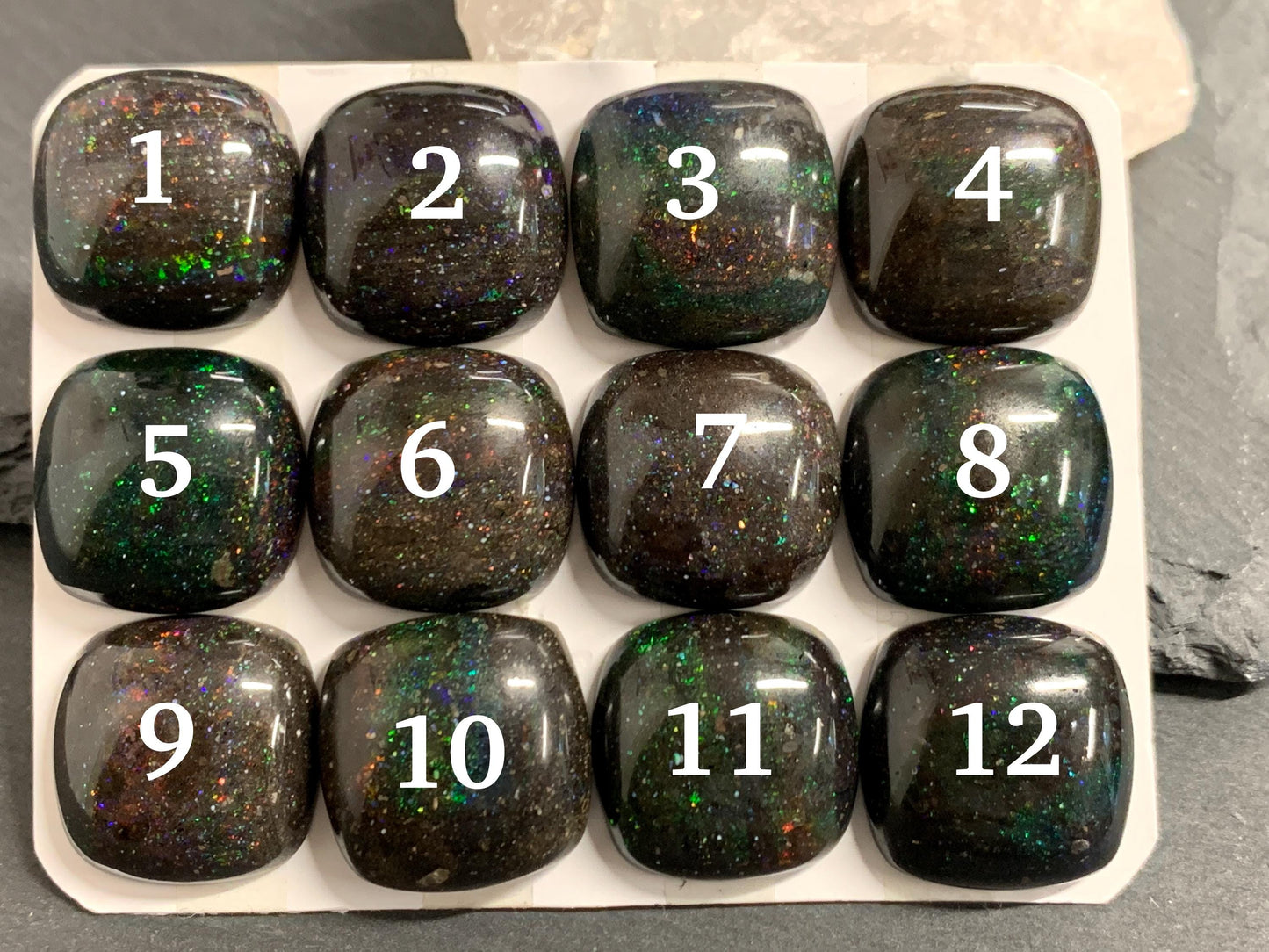 Black Andamooka Opal square 20mm cabochon  - Matrix Australian Opal