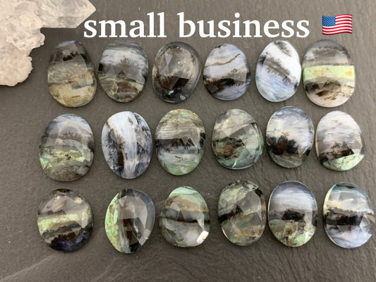 Faceted Peruvian Opal 14-18mm long cabochon