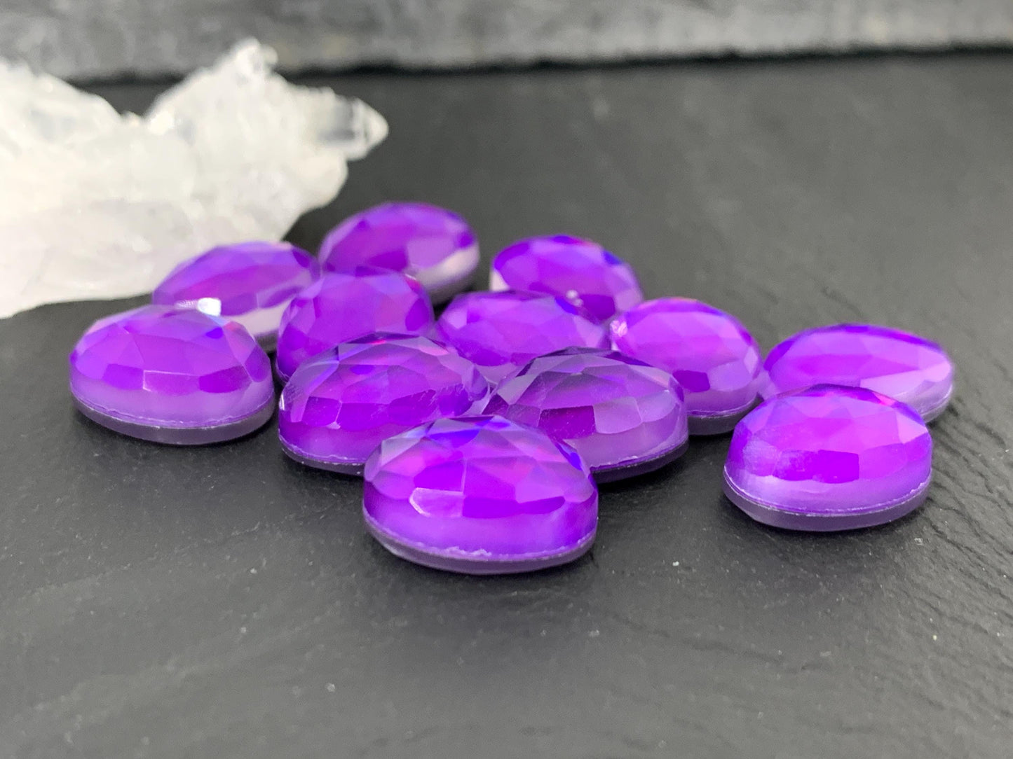 Faceted Purple Mystic Quartz oval 10x14mm cabochons - Doublet cabochons