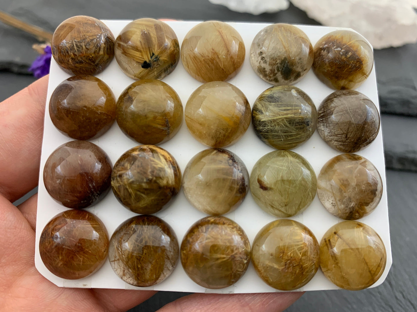 Rutilated Quartz round 15mm cabochon - Calibrated cabochons