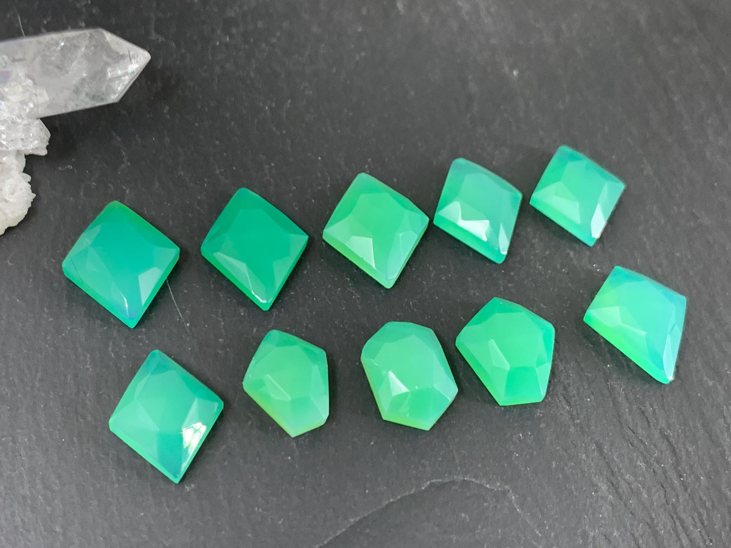 Faceted Chrysoprase 13-16mm long cabochon
