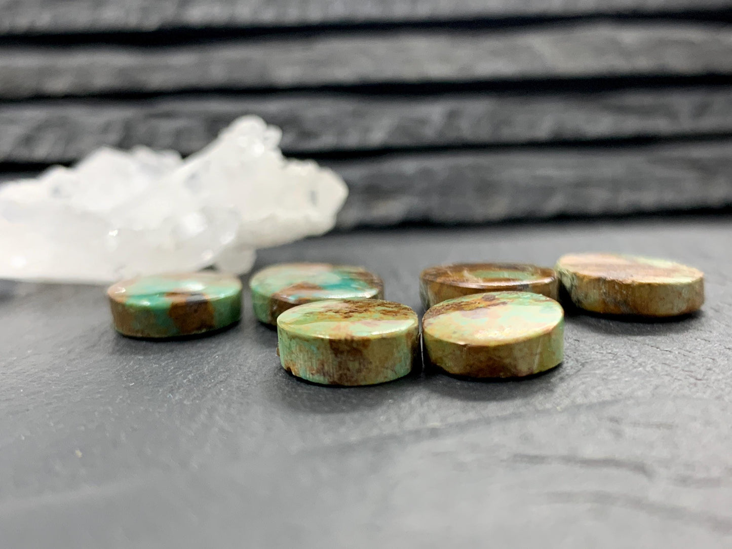 Tibetan Turquoise Oval Pair 12-16mm long Cabochon - Hand Cut Cabochon