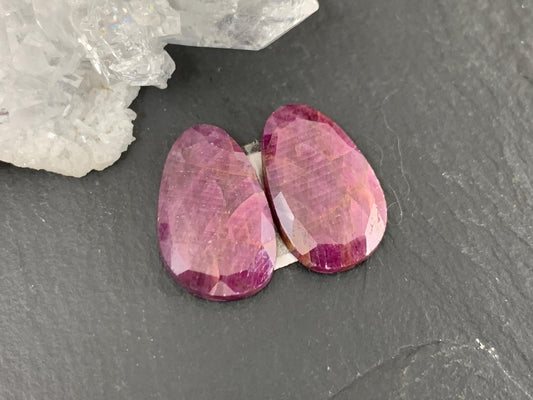 Faceted Ruby pair 11x18x3mm cabochon