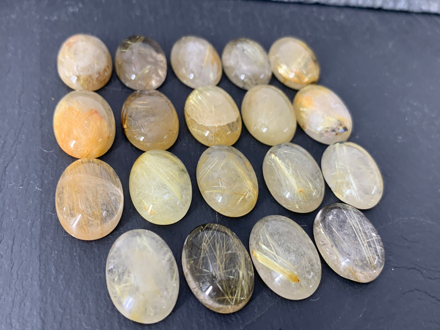 Gold Rutilated Quartz oval 13x18mm cabochon - Calibrated cabochons