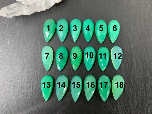Faceted Chrysoprase pear 7x15mm cabochon