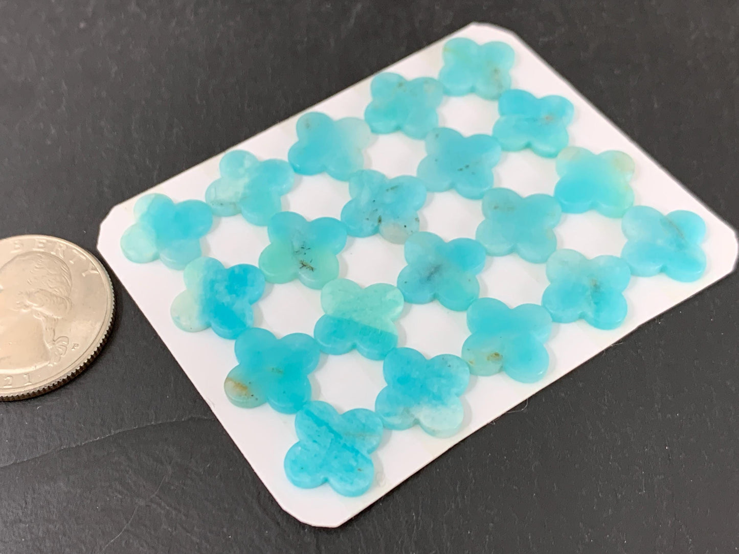 Flat Amazonite clover 13mm cabochon - Calibrated cabochons