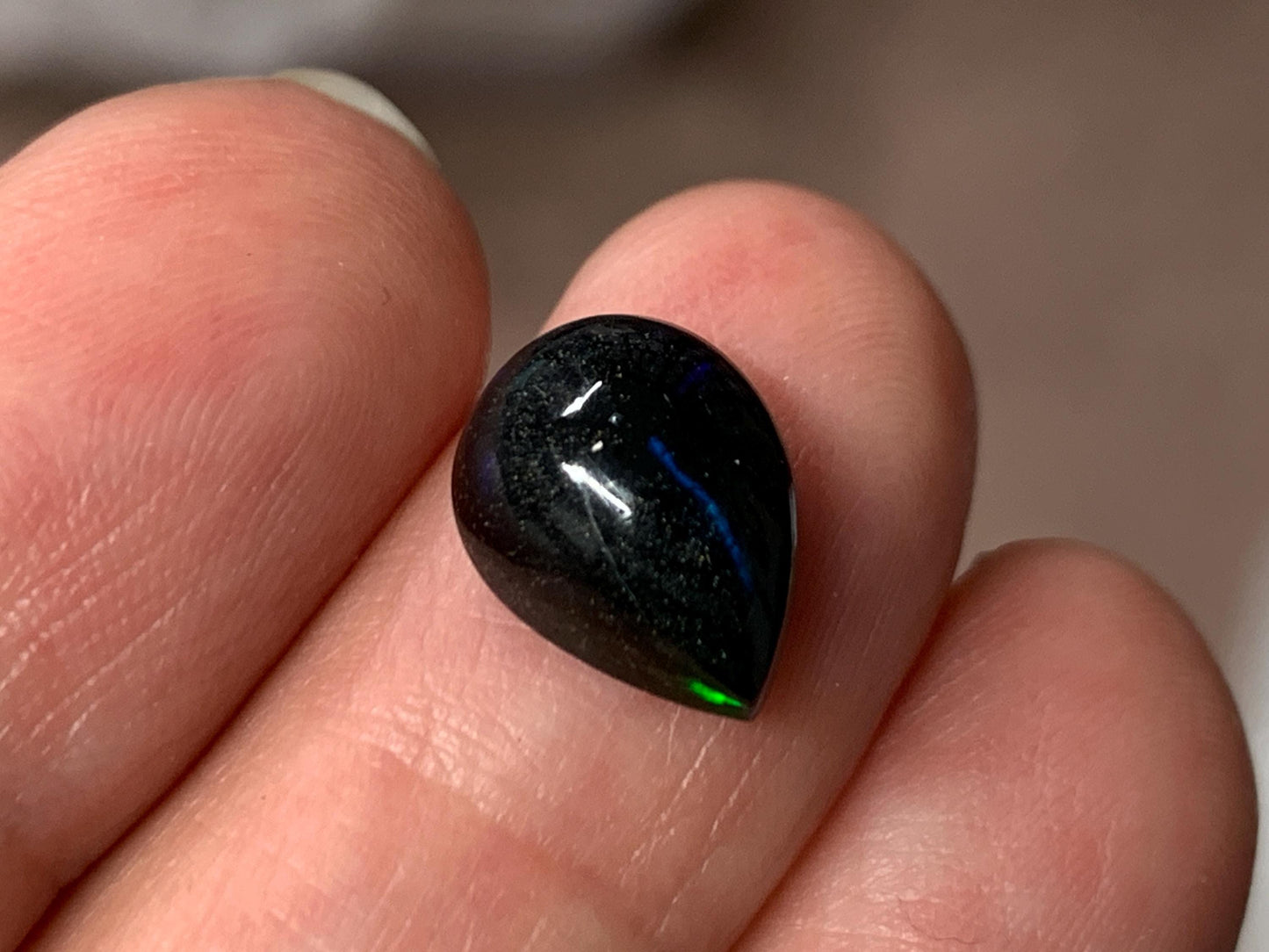 Natural Black Ethiopian Opal pear 9x12x6mm cabochon