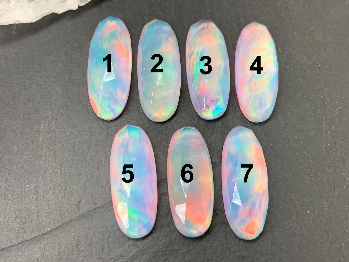 Faceted  Aurora Opal oval 10x25mm cabochons - Doublet cabochons