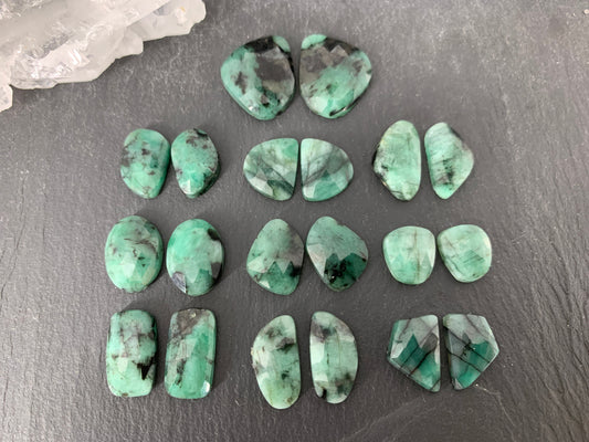 Faceted Emerald Pair 13-17mm long cabochon