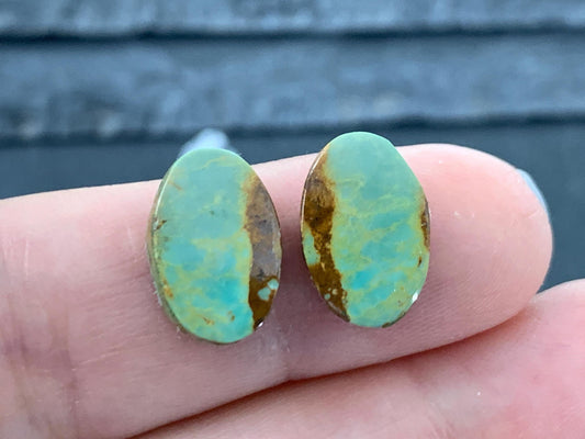 Tibetan Turquoise Pair 9x13mm Cabochon - Hand Cut Cabochon