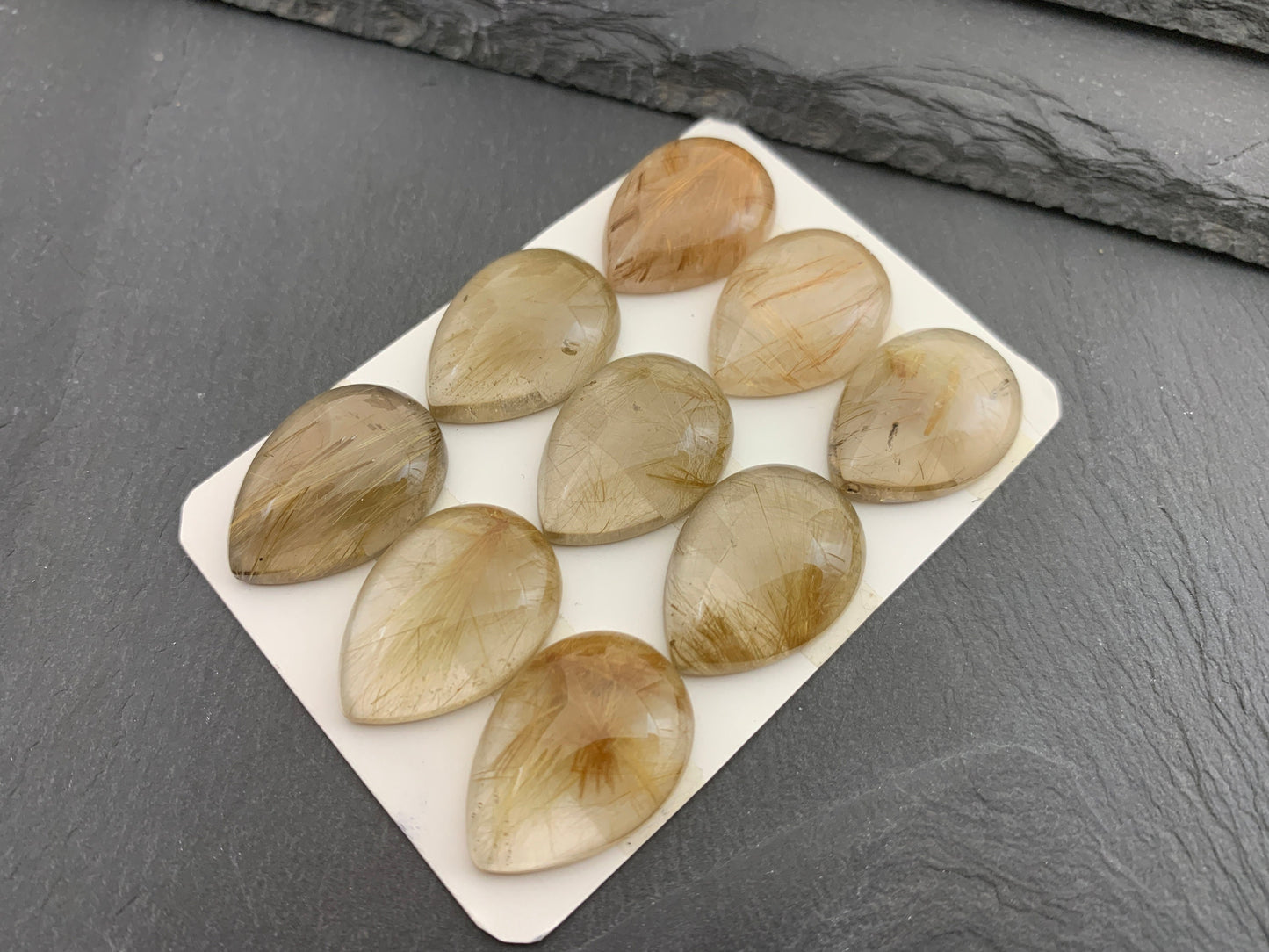 Rutilated Quartz pear 18x25mm cabochon - Calibrated cabochons