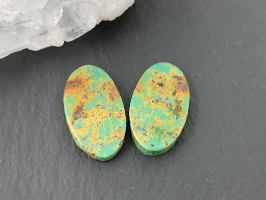 Tibetan Turquoise Pair 9x14mm Cabochon - Hand Cut Cabochon