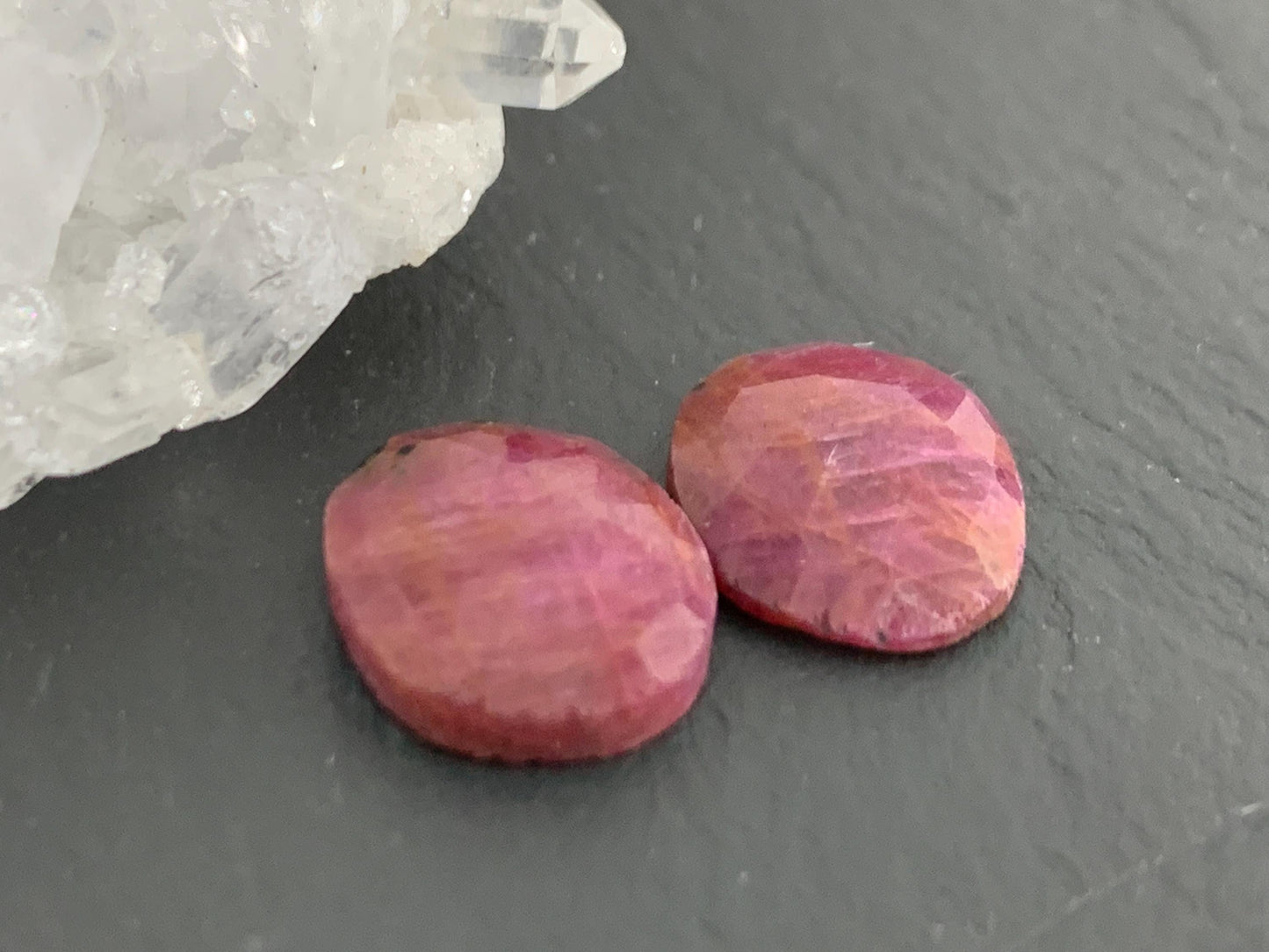 Faceted Ruby pair 10x12x3mm cabochon