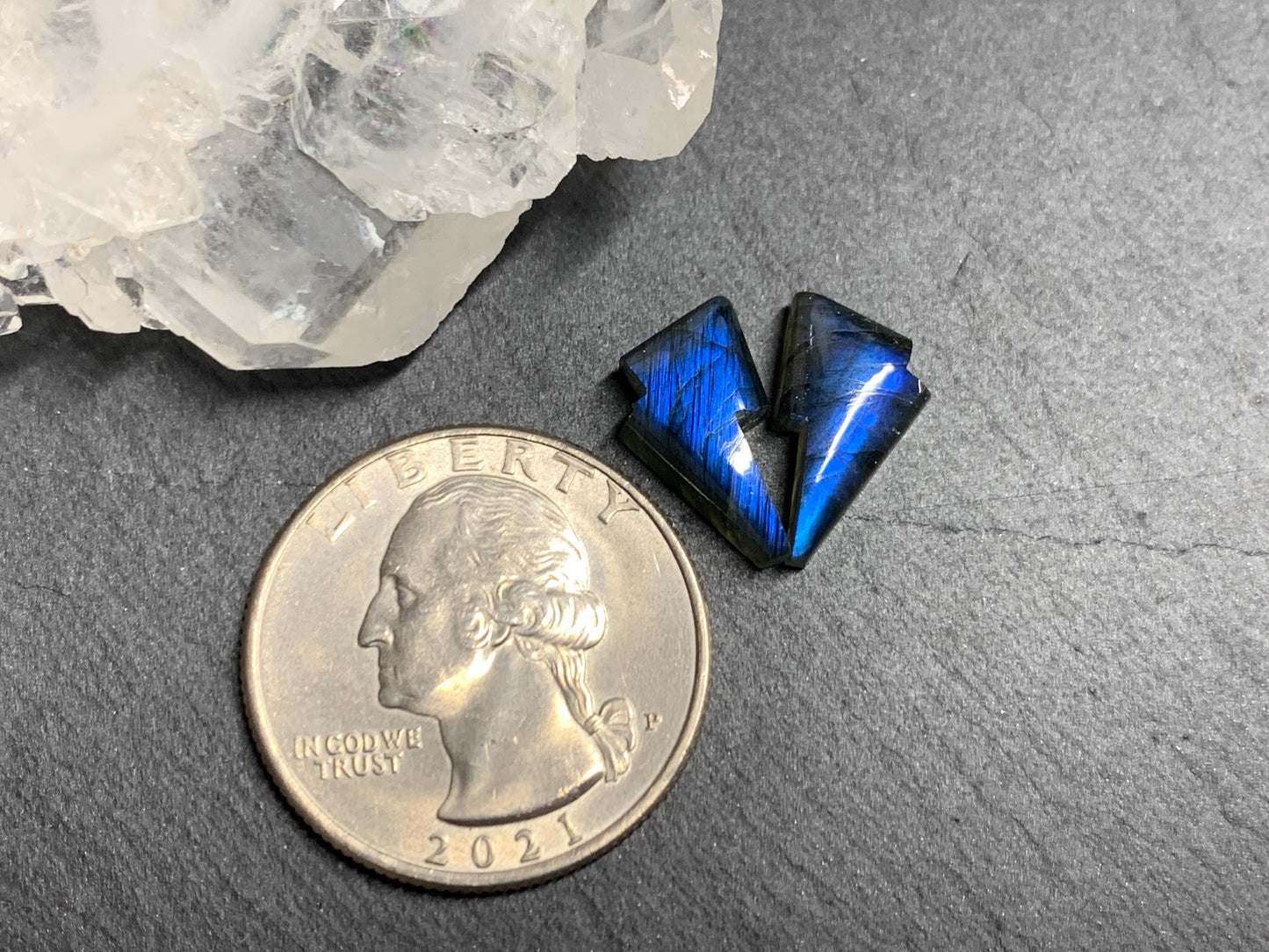 Labradorite lightning bolt pair 9x13mm cabochon