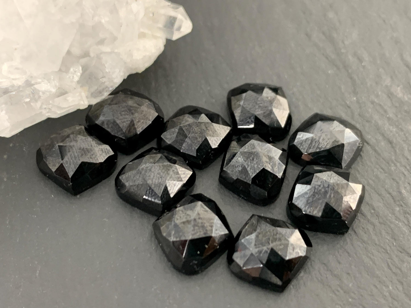 Faceted Black Spinel marquise 10mm cabochon