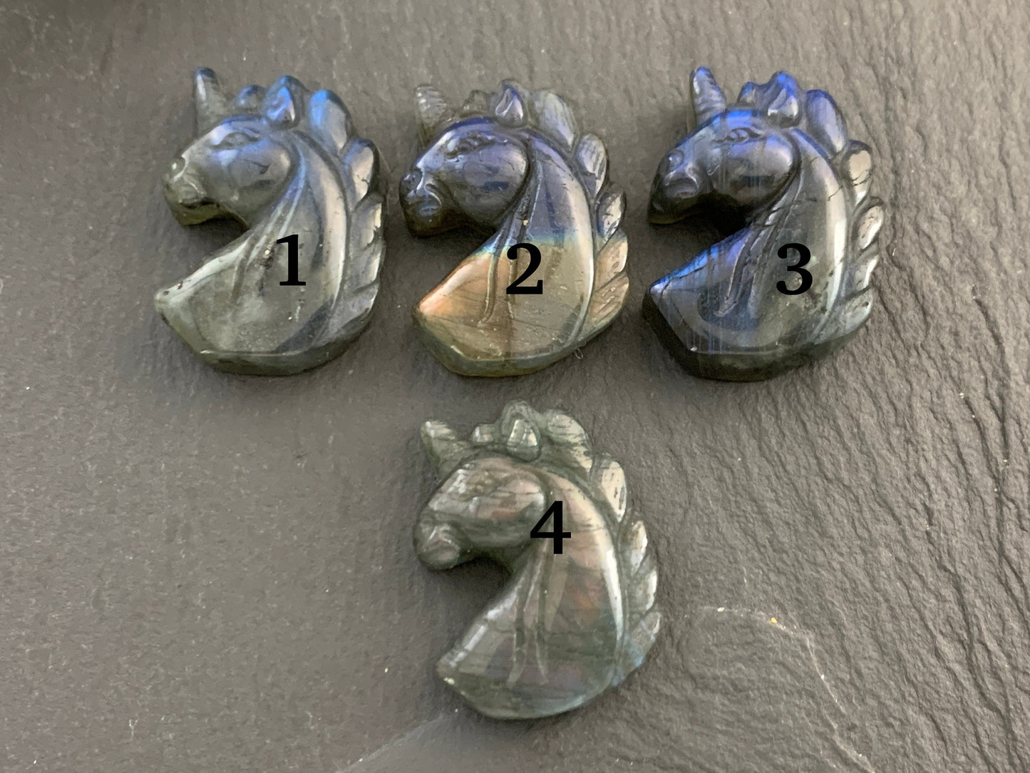 Labradorite unicorn 18x25mm cabochon carving