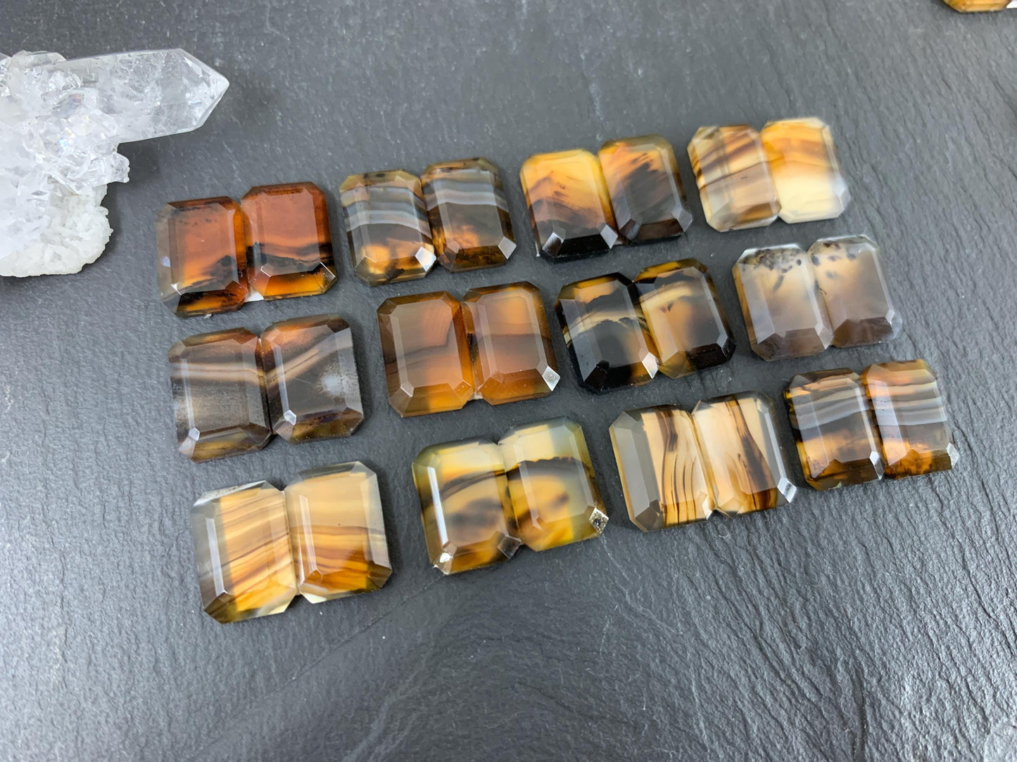 Faceted Montana Agate rectangle 10x14mm cabochon - Buy by pair