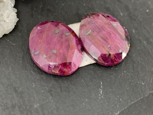 Faceted Ruby pair 12x15x4mm cabochon