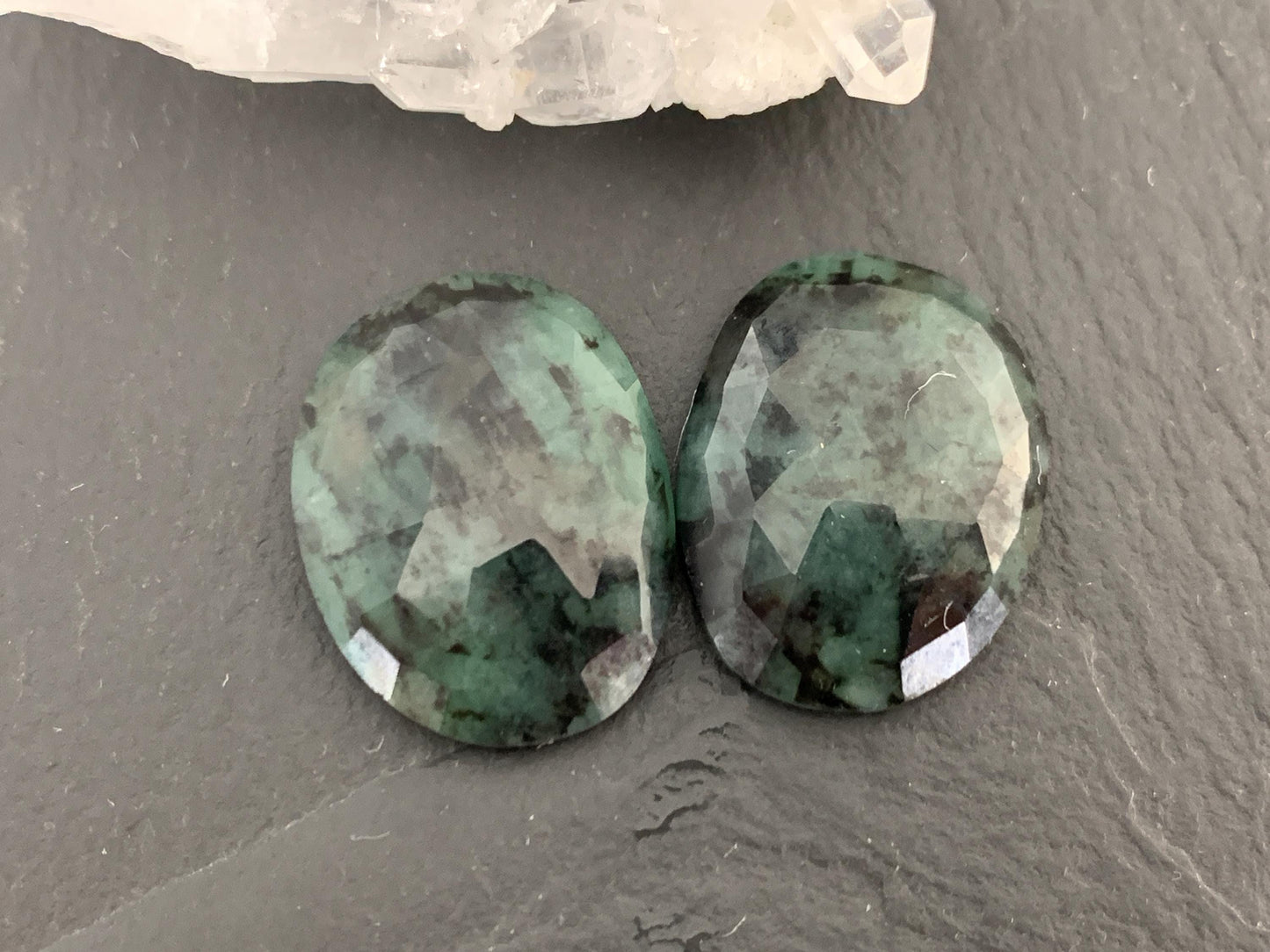 Faceted Emerald Pair 15x20x4.5mm cabochon
