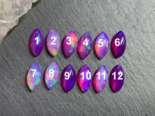Ethiopian Opal marquise 5x10mm cabochon - Natural Opal smoked to purple color