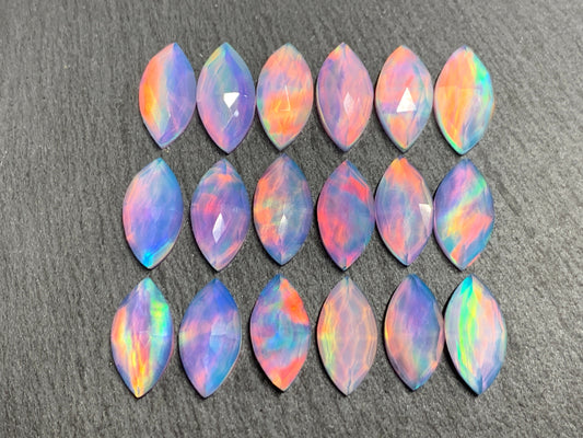 Faceted  Aurora Opal marquise 8x16mm cabochon - Doublet cabochons