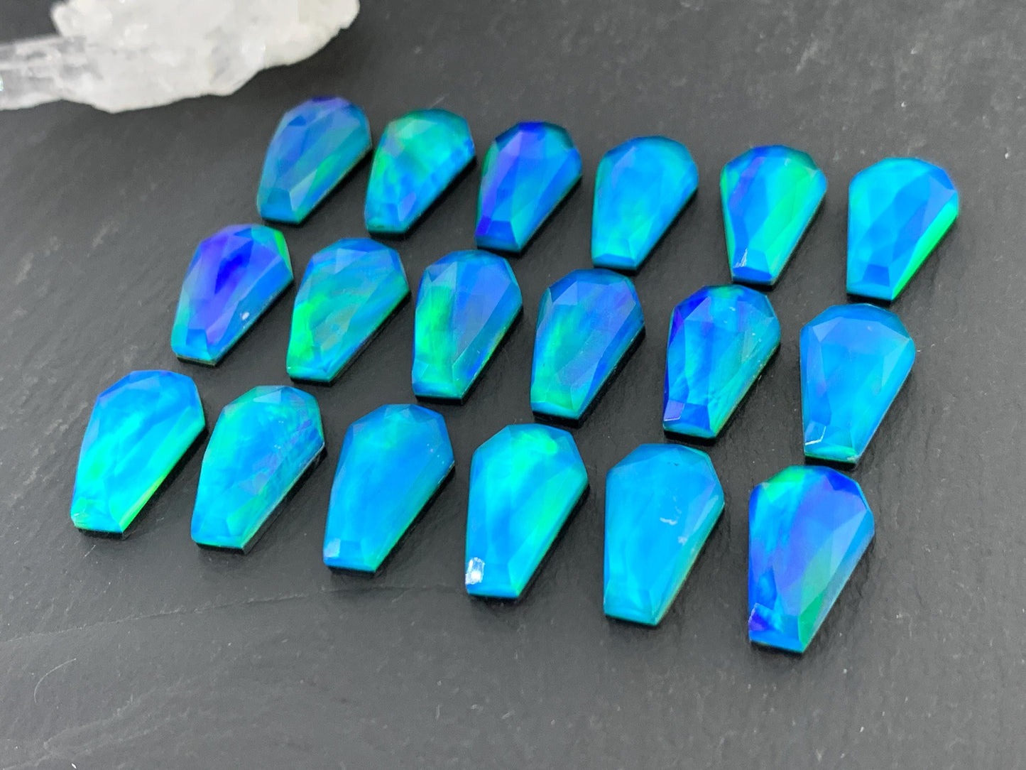 Faceted Aurora Opal coffin 10x16mm cabochon - Doublet cabochons