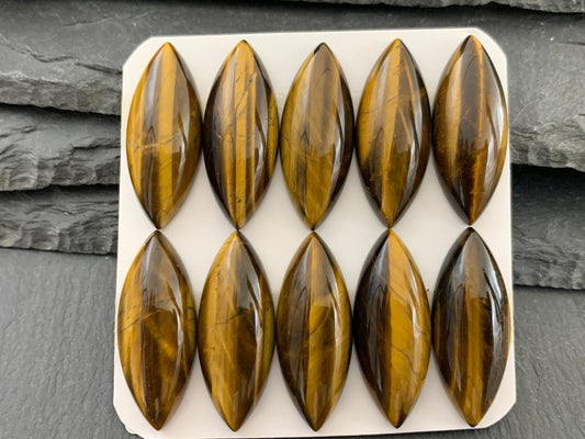Tiger Eye marquise 12x30mm cabochon - Calibrated Cabochons