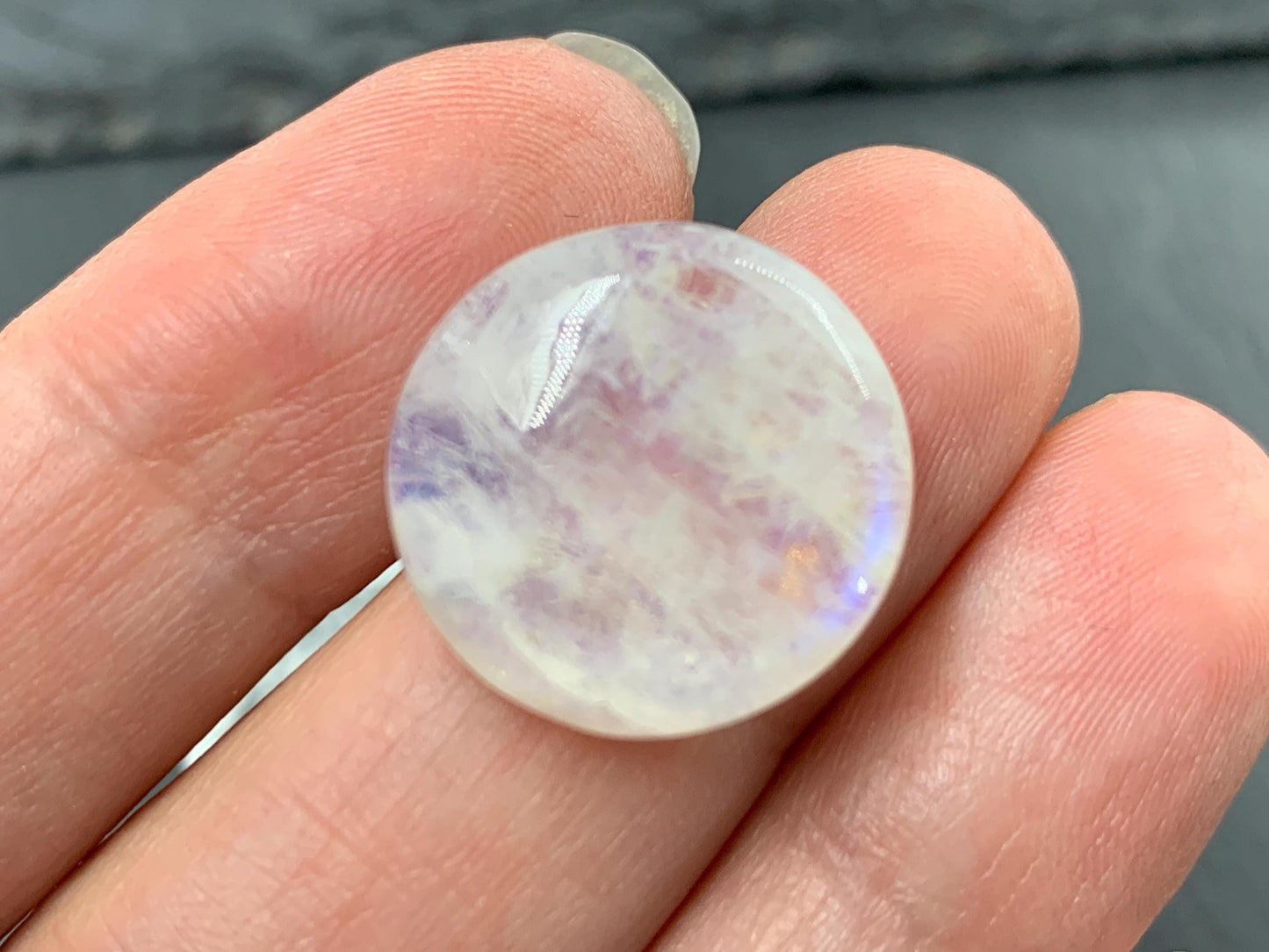 Rainbow Moonstone round 18x18x7mm cabochon