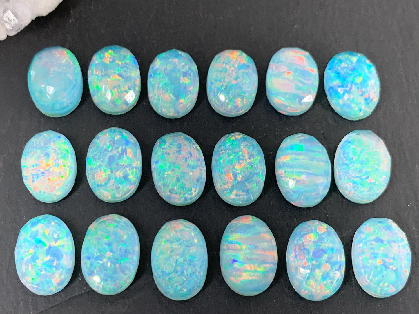 Faceted Aurora Opal oval 10x14mm cabochons - Doublet cabochons - man made Opal