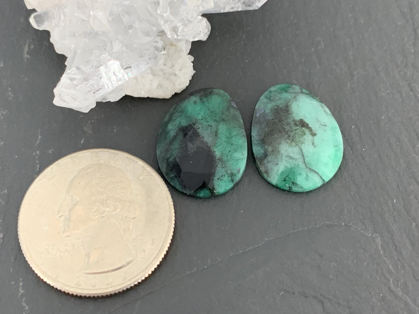Faceted Emerald Pair 15x19x3mm cabochon