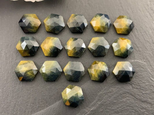 Faceted Tiger Eye hexagon 10mm cabochon - Calibrated cabochons